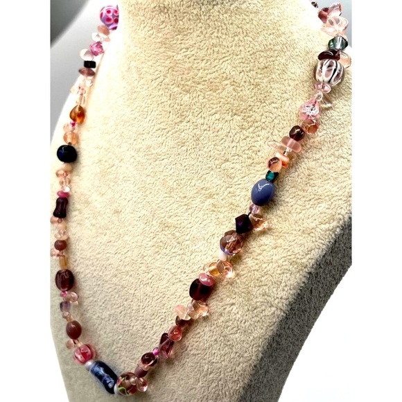 Handcrafted Murano Glass Bead Necklace With Pink & Blue Accents.  A28 - Picture 6 of 9